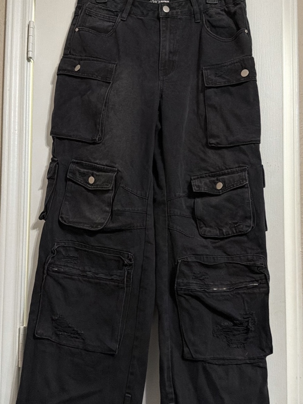 Fashion Nova Black Women's Cargo Jeans with Multiple Pockets